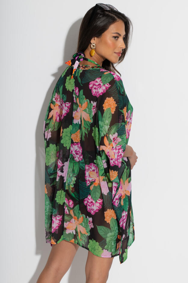 Chiffon V-Neck Embellished Kaftan 