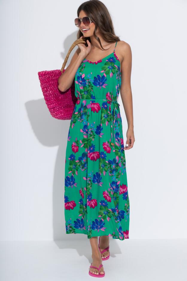 Melanie Sheer Viscose Tie Belt Maxi Beach Dress