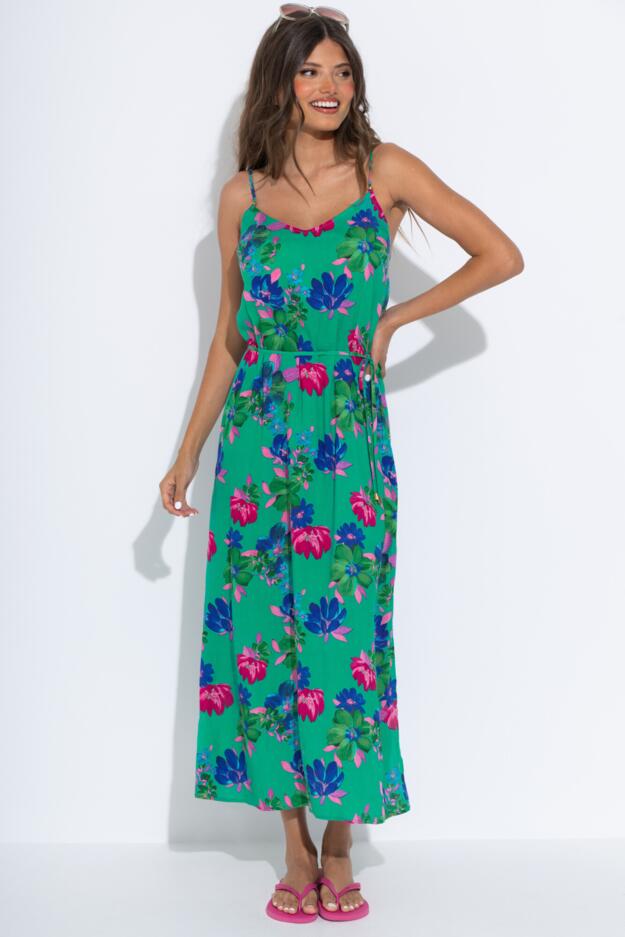 Melanie Sheer Viscose Tie Belt Maxi Beach Dress