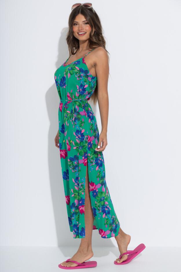 Melanie Sheer Viscose Tie Belt Maxi Beach Dress