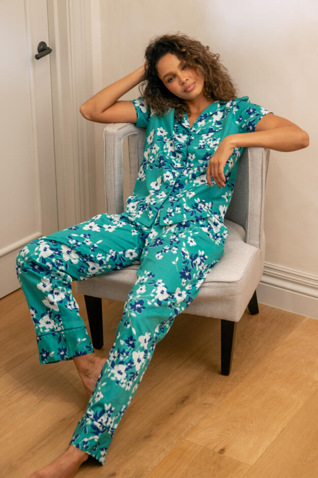 Pure Cotton Short Sleeve & Trouser Revere Collar Pyjama Set