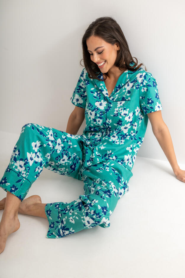 Pure Cotton Short Sleeve & Trouser Revere Collar Pyjama Set