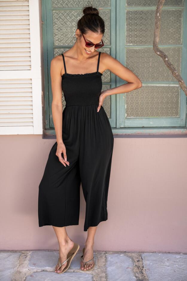 Anna Strapless Shirred Bodice Crop Leg Beach Jumpsuit