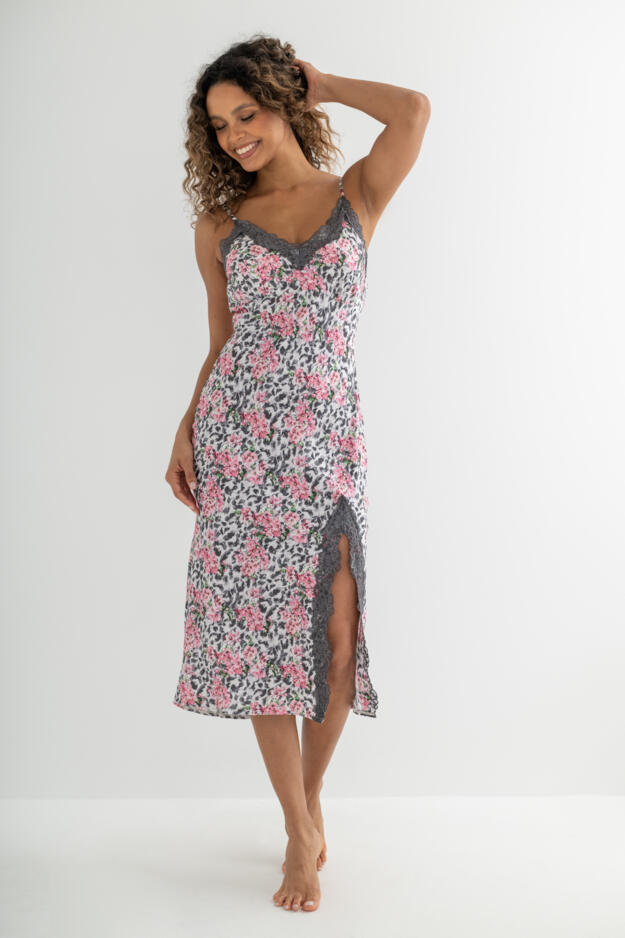 Dusk Satin and Lace Midi Chemise