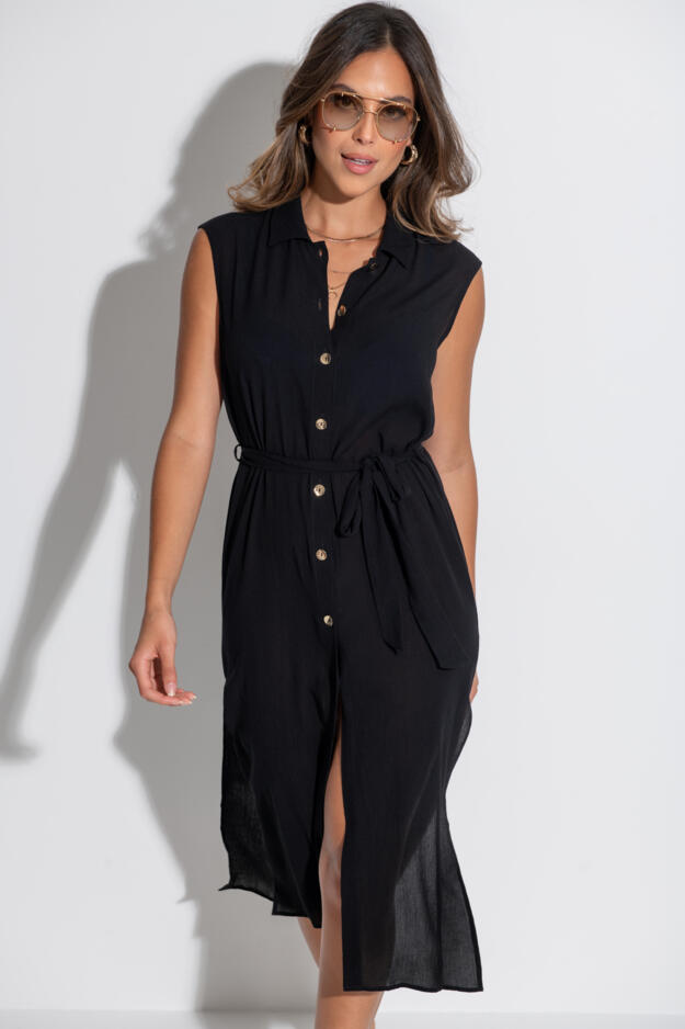 Sleeveless Crinkle Maxi Beach Shirt Dress