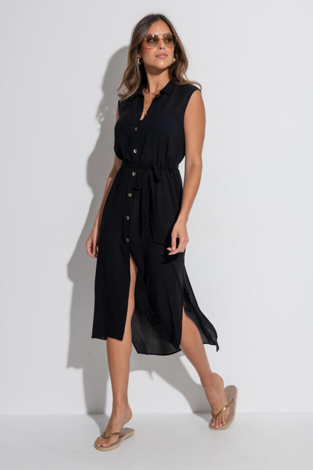 Sleeveless Crinkle Maxi Beach Shirt Dress