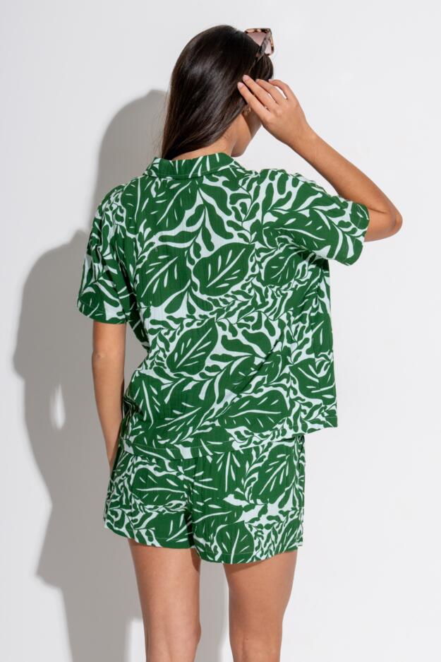 Woven Double Cloth Revere Collar Shirt and Short Pyjama Set