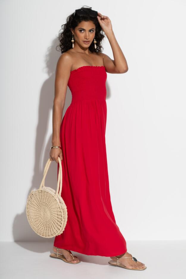 Emma Strapless Shirred Bodice Maxi Beach Dress