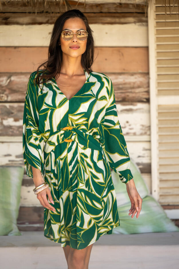 Crinkle O-Ring Woven Beach Kaftan