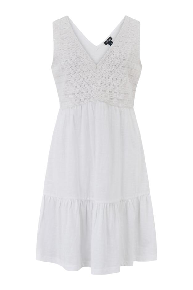 Crochet Bodice Cotton Slub Short Dress