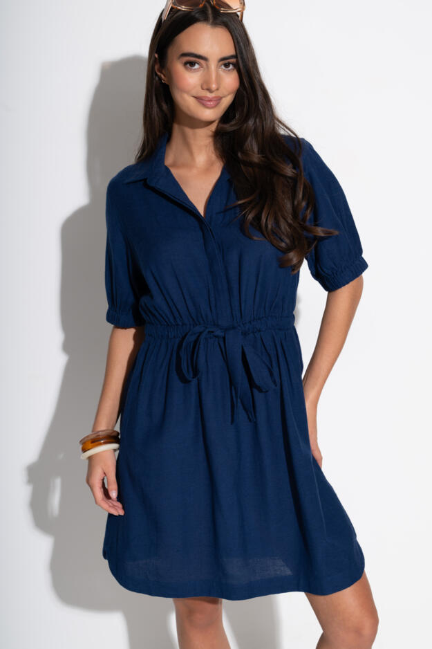 Blair Half Placket Channel Waist Shirt Dress