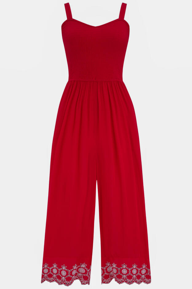 Lauren Shirred Bodice Broderie Hem Jumpsuit