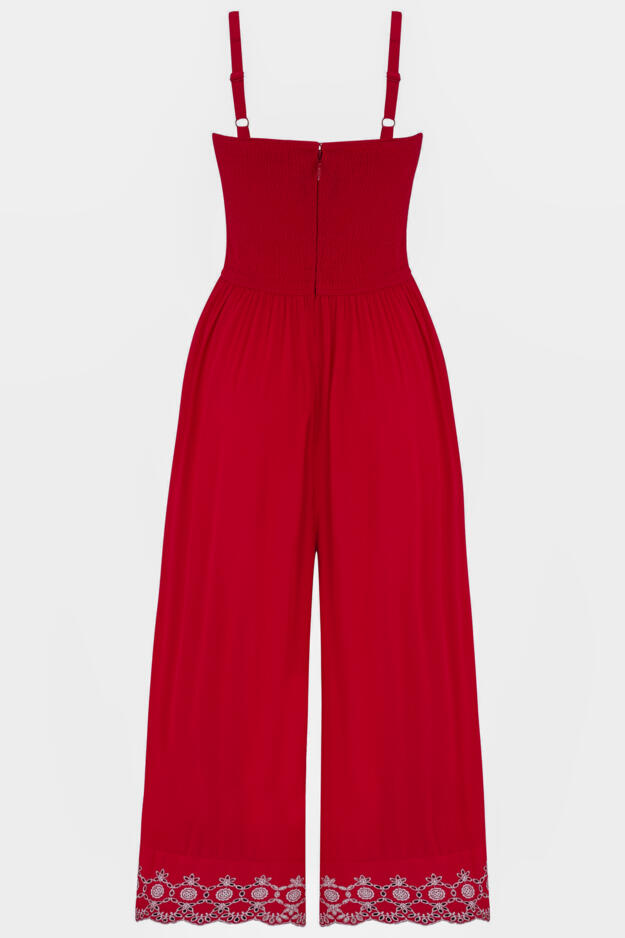 Lauren Shirred Bodice Broderie Hem Jumpsuit