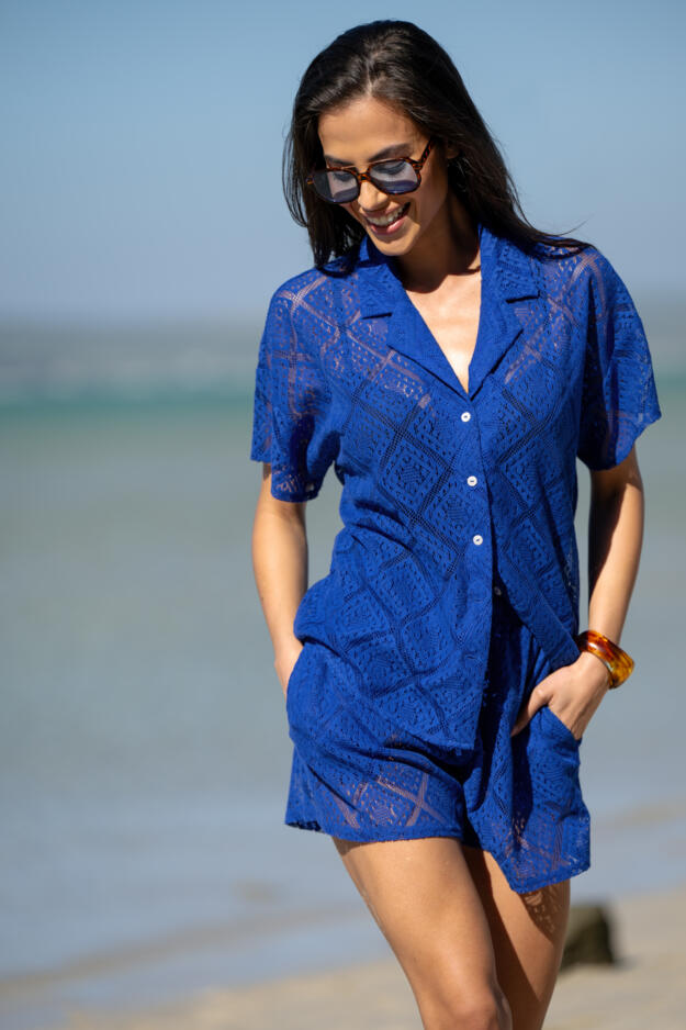 Free Spirit Crochet Co-Ord Shirt & Short Set