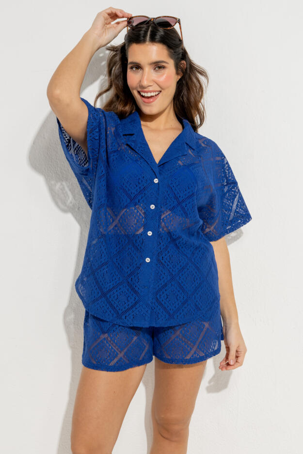 Free Spirit Crochet Co-Ord Shirt & Short Set