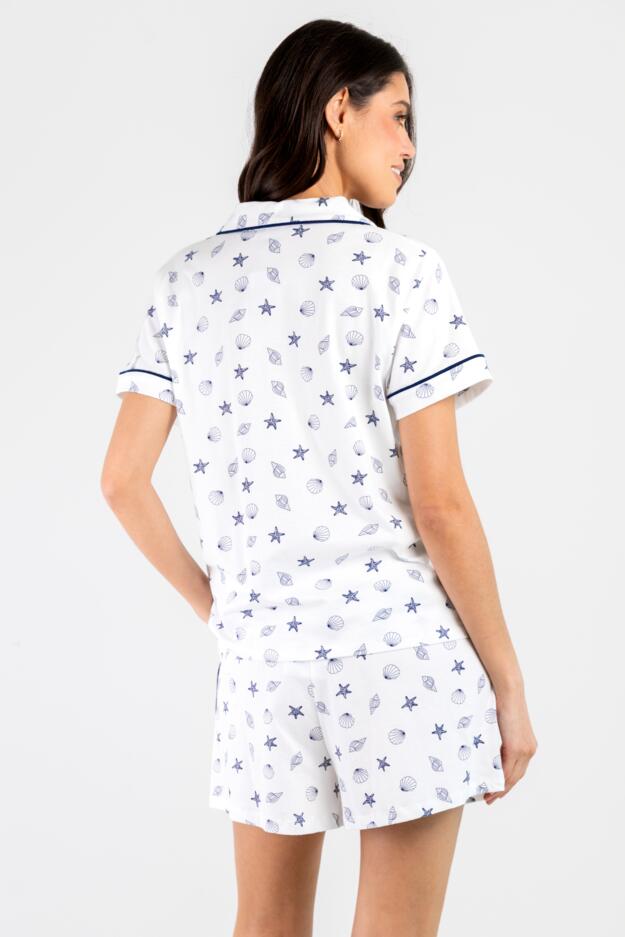 Cotton Jersey Printed Revere Collar Short Pyjama Set