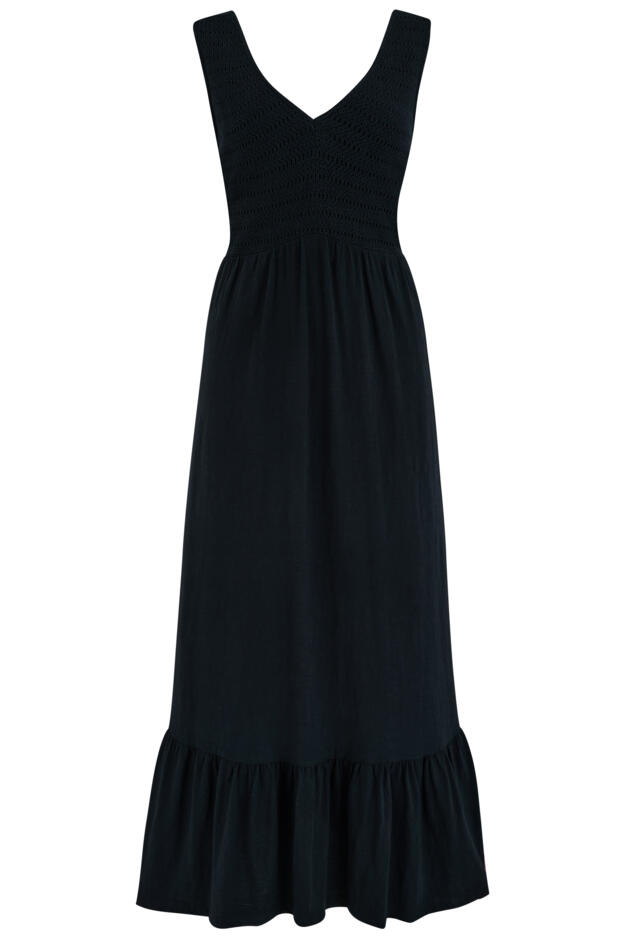 Crochet Bodice Cotton Slub Midi Dress