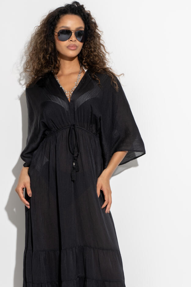 Tassel Trim Tiered Maxi Kaftan