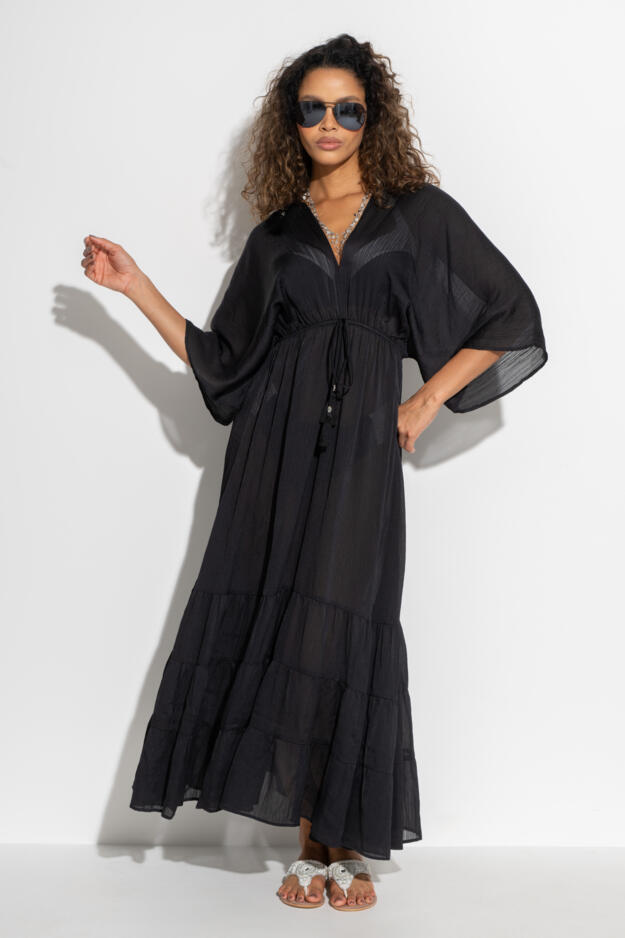 Tassel Trim Tiered Maxi Kaftan