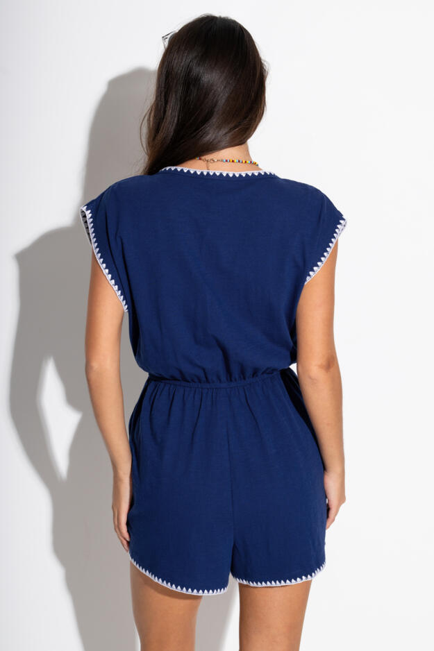 Raya Cotton Slub Jersey Blanket Stitch Playsuit