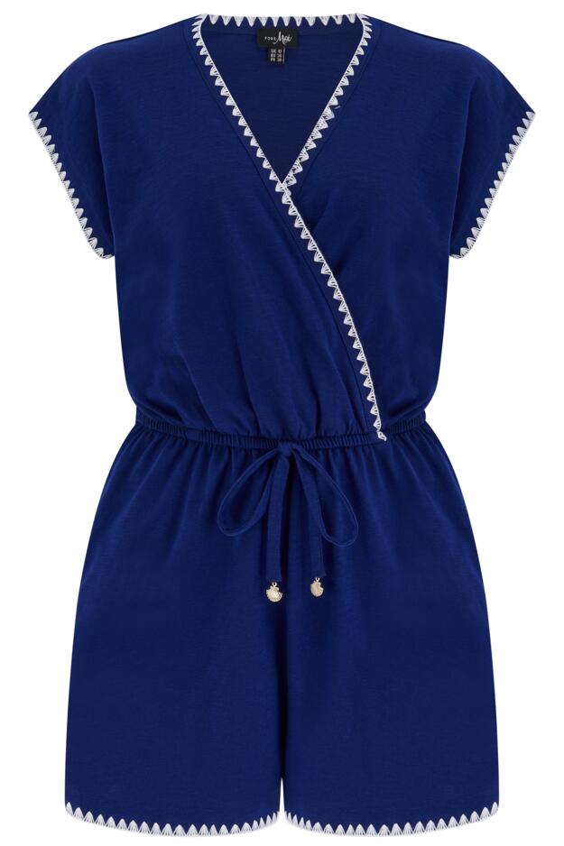 Raya Cotton Slub Jersey Blanket Stitch Playsuit