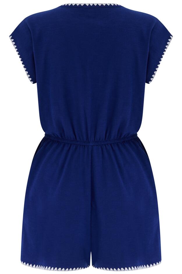 Raya Cotton Slub Jersey Blanket Stitch Playsuit