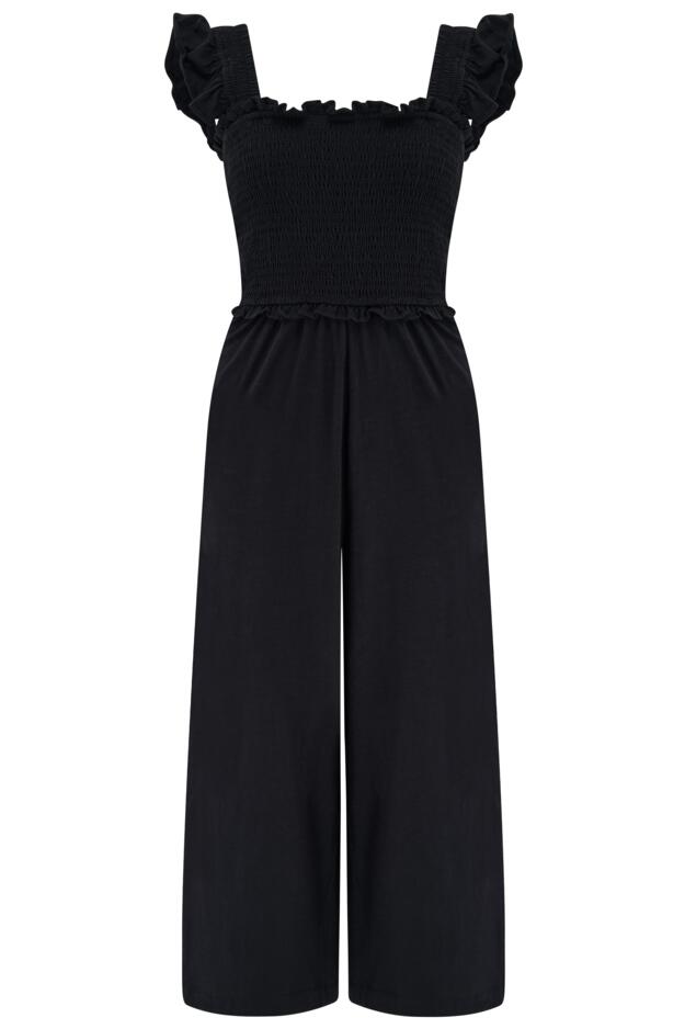Iris Frill Detail Cotton Slub Crop Leg Jumpsuit