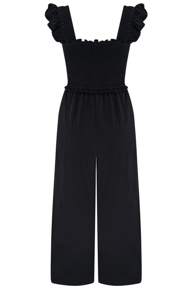 Iris Frill Detail Cotton Slub Crop Leg Jumpsuit