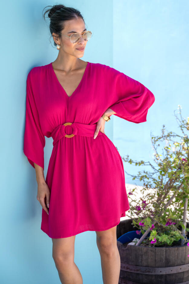 Crinkle O-Ring Woven Beach Kaftan