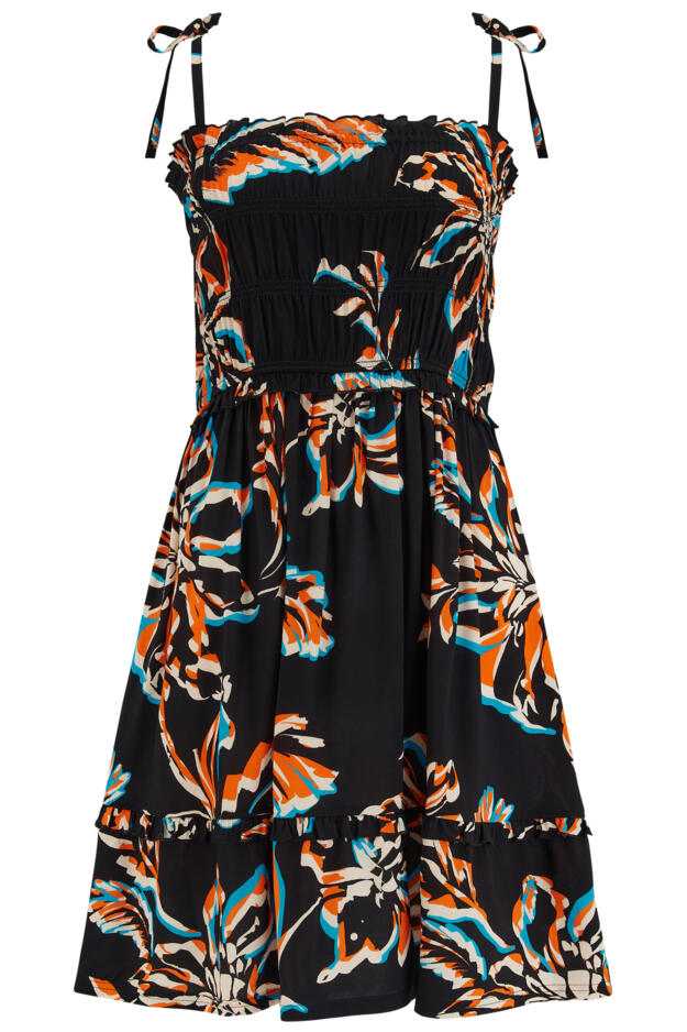 Mia Strapless Shirred Bodice Frill Beach Dress