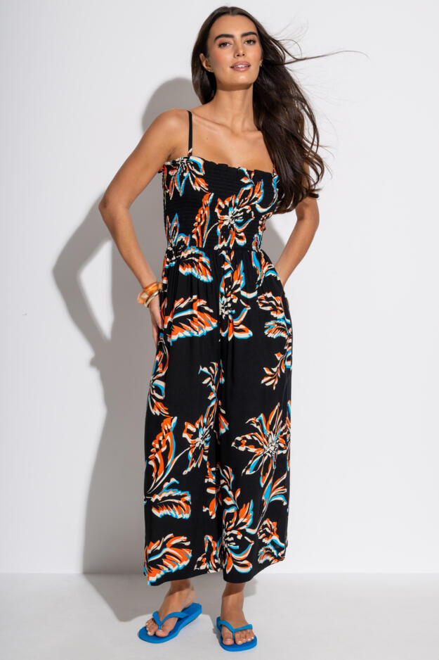 Anna Strapless Shirred Bodice Crop Leg Beach Jumpsuit