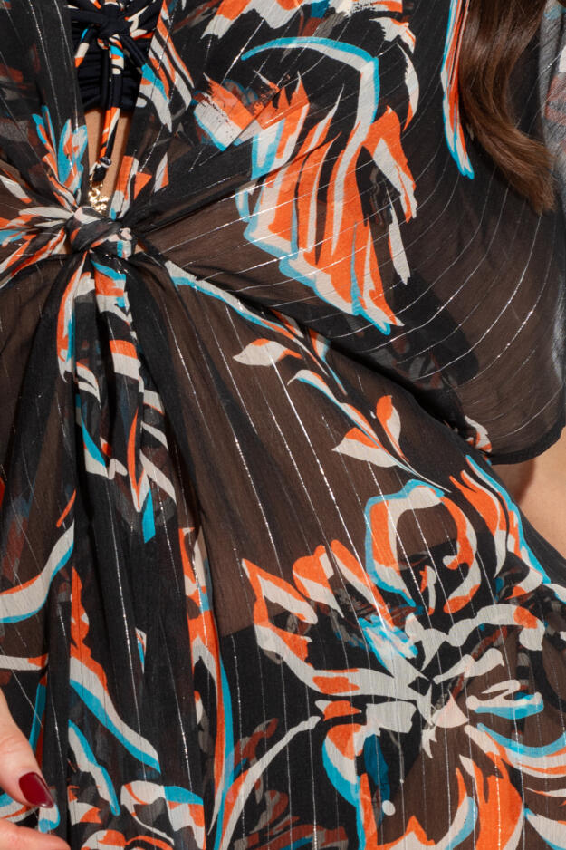 Knotted Front Lurex Stripe Chiffon Kaftan