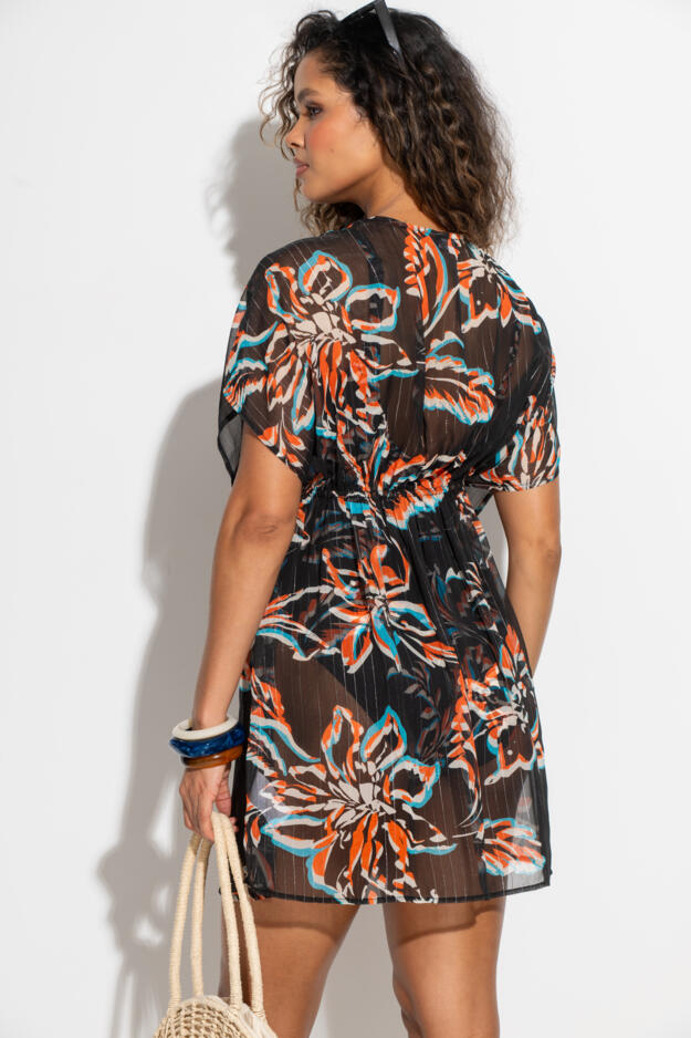 Knotted Front Lurex Stripe Chiffon Kaftan