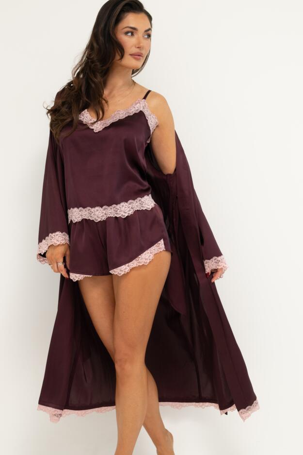 Dusk Satin Lace Trim Cami and Short