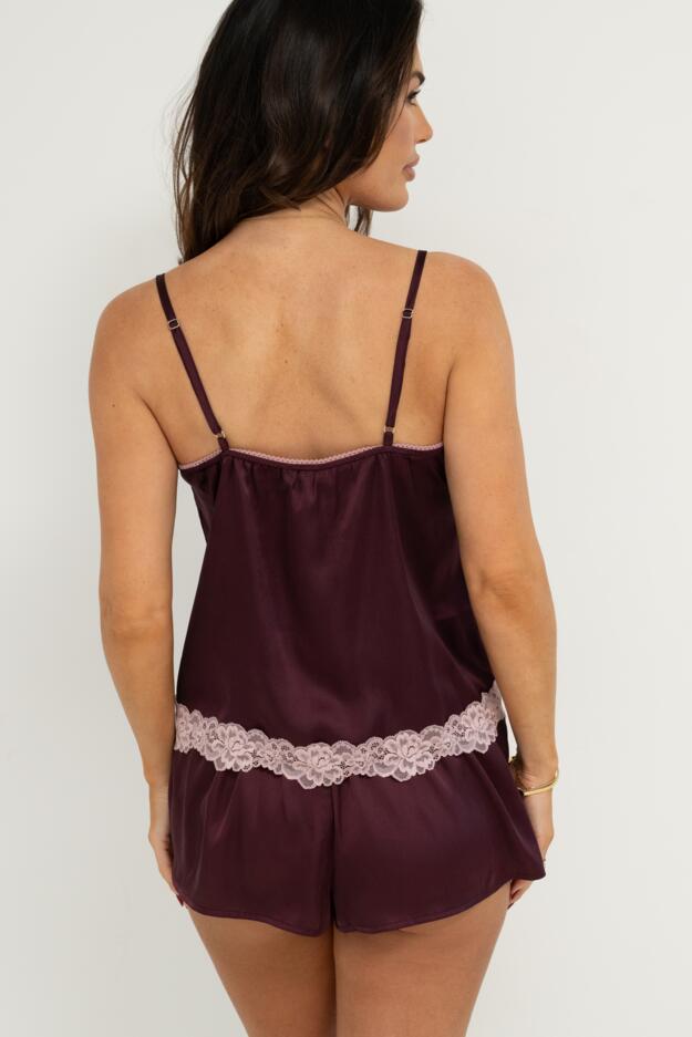 Dusk Satin Lace Trim Cami and Short