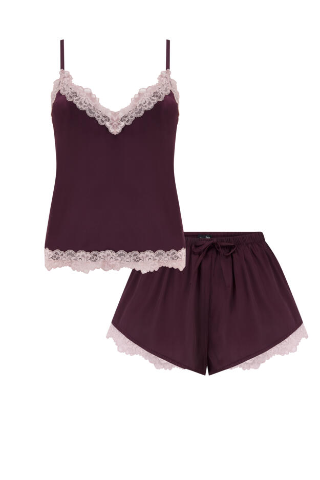 Dusk Satin Lace Trim Cami and Short