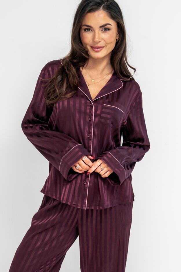 Satin Shadow Stripe Revere Collar Pyjama Set