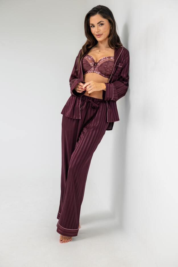 Satin Shadow Stripe Revere Collar Pyjama Set