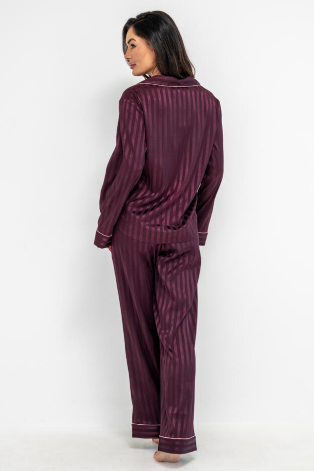 Satin Shadow Stripe Revere Collar Pyjama Set