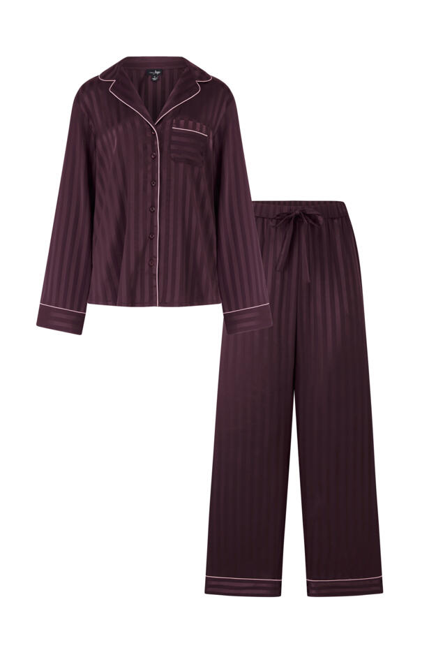 Satin Shadow Stripe Revere Collar Pyjama Set