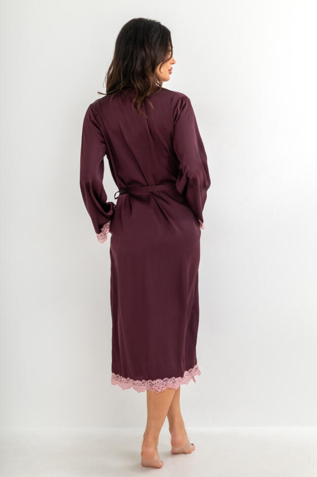 Dusk Satin and Lace Kimono Sleeve Dressing Gown