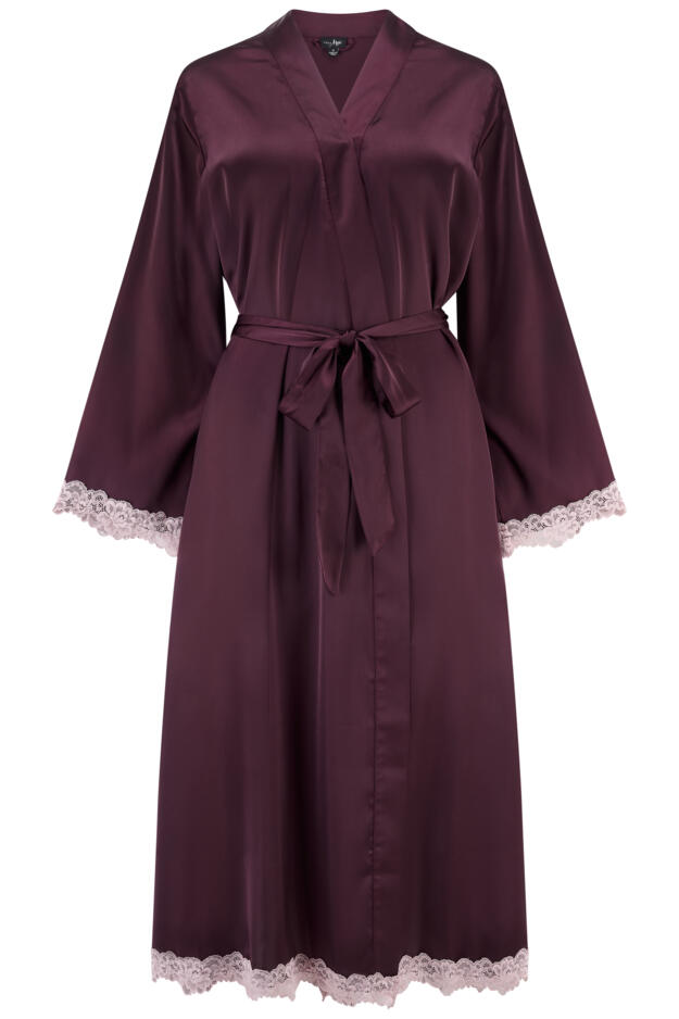 Dusk Satin and Lace Kimono Sleeve Dressing Gown