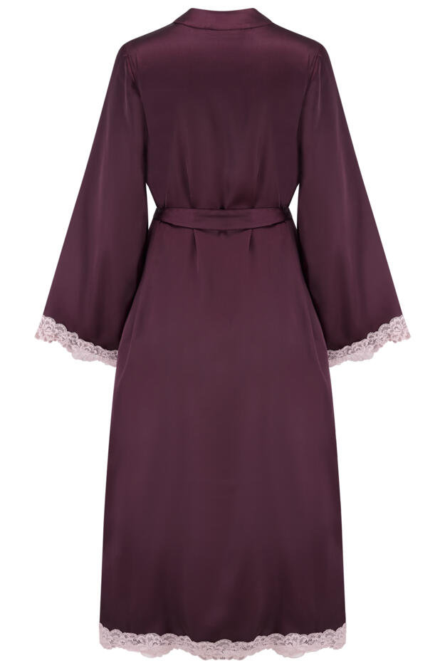 Dusk Satin and Lace Kimono Sleeve Dressing Gown