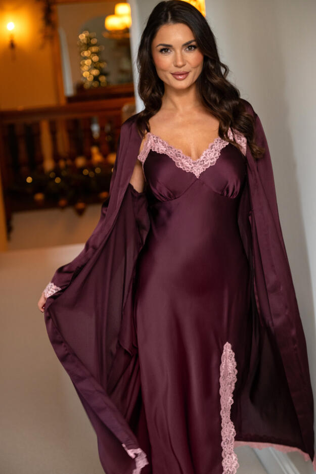 Dusk Satin and Lace Midi Chemise