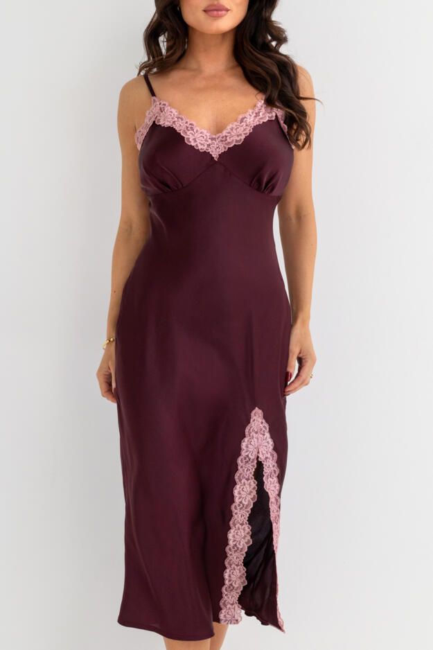 Dusk Satin and Lace Midi Chemise