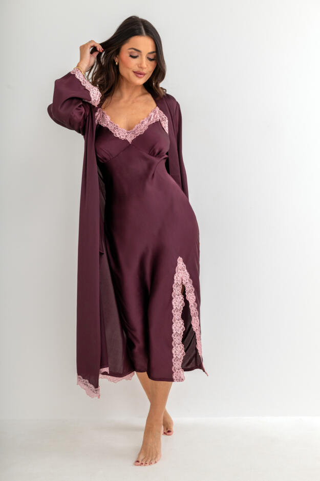 Dusk Satin and Lace Midi Chemise