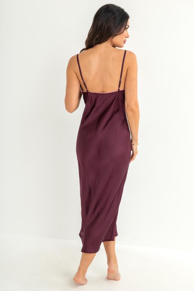 Dusk Satin and Lace Midi Chemise