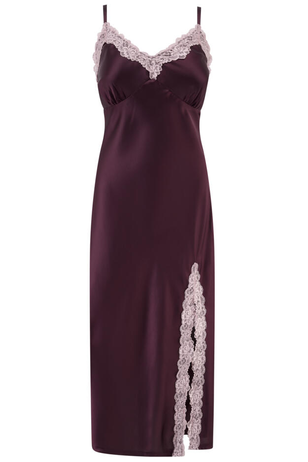 Dusk Satin and Lace Midi Chemise
