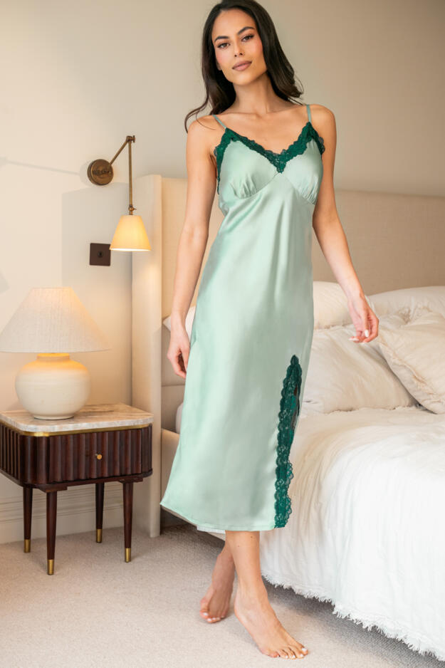 Dusk Satin and Lace Midi Chemise