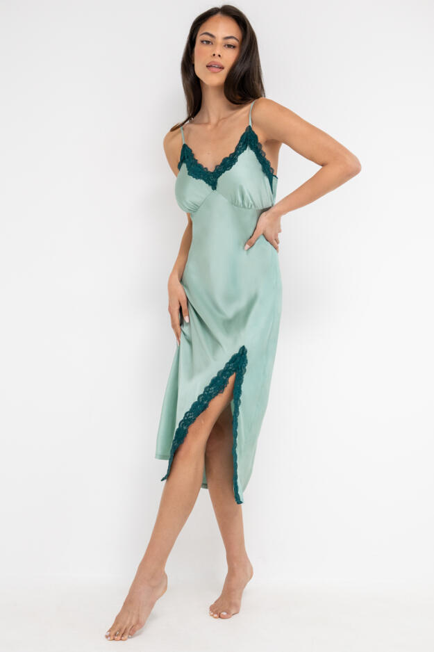 Dusk Satin and Lace Midi Chemise